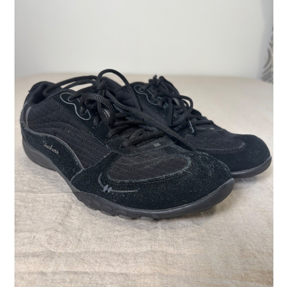 Skechers Womens Breathe Easy Relaxed Fit Memory Foam 8.5 Lace Up Black 22459
